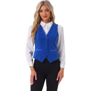 imageAllegra K Waistcoat for Womens Steampunk Velvet Vintage 2025 Sleeveless Blazer Dressy Suit VestsRoyal Blue