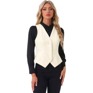 imageAllegra K Waistcoat for Womens Steampunk Velvet Vintage 2025 Sleeveless Blazer Dressy Suit VestsWhite