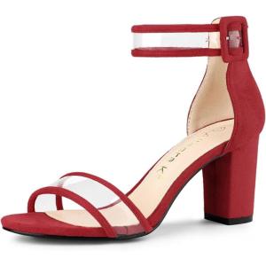 imageAllegra K Womens Clear Ankle Strap Chunky Heels SandalsRed
