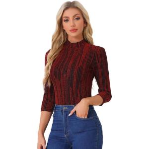 imageAllegra K Womens Halloween 34 Sleeve Glitter Party Sparkly Shiny Metallic TopsRed