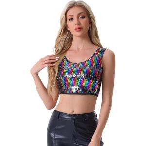 imageAllegra K Womens Sequin Tops Metallic Sparkle Glitter Sleeveless Camisole Tank Top Party Club Crop TopsMulticolor