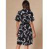 imageAllegra K Printed Dresses for Womens Short Sleeve V Neck High Waist Split Casual Knee Length DressBlack White