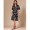 imageAllegra K Printed Dresses for Womens Short Sleeve V Neck High Waist Split Casual Knee Length DressBlack White