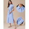 imageAllegra K Shirt Dresses for Women Casual Button Down Tie Waist Side Slit Summer Striped Midi DressesBlue and White