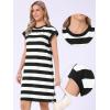 imageAllegra K Striped Summer Dresses for Women 2026 Cap Sleeve Color Block Crew Neck Casual Tshirt DressBlack and White