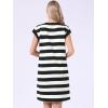 imageAllegra K Striped Summer Dresses for Women 2026 Cap Sleeve Color Block Crew Neck Casual Tshirt DressBlack and White