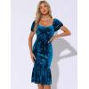 imageAllegra K Velvet Floral Dress for Womens Puff Sleeve Semi Formal Wedding Guest DressesBlue