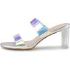 imageAllegra K Womens Colorful Straps Clear Heels Chunky Heel Clear SandalsSilver