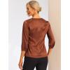 imageAllegra K Womens Formal Blouse Dressy Office 34 Sleeve V Neck Satin ShirtBrown