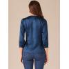 imageAllegra K Womens Formal Blouse Dressy Office 34 Sleeve V Neck Satin ShirtDark Blue
