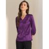 imageAllegra K Womens Formal Blouse Dressy Office 34 Sleeve V Neck Satin ShirtDark Purple