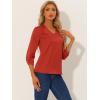 imageAllegra K Womens Formal Blouse Dressy Office 34 Sleeve V Neck Satin ShirtRed