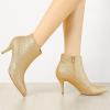 imageAllegra K Womens Glitter Pointed Toe Stiletto Heel Ankle BootsGold