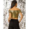 imageAllegra K Womens Halloween Off Shoulder Party Club Slim Fit Shiny Metallic Crop TopBlackgold