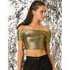 imageAllegra K Womens Halloween Off Shoulder Party Club Slim Fit Shiny Metallic Crop TopBlackgold