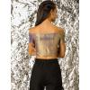 imageAllegra K Womens Halloween Off Shoulder Party Club Slim Fit Shiny Metallic Crop TopChampagne