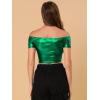 imageAllegra K Womens Halloween Off Shoulder Party Club Slim Fit Shiny Metallic Crop TopGreen