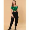 imageAllegra K Womens Halloween Off Shoulder Party Club Slim Fit Shiny Metallic Crop TopGreen
