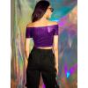 imageAllegra K Womens Halloween Off Shoulder Party Club Slim Fit Shiny Metallic Crop TopPurple