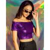 imageAllegra K Womens Halloween Off Shoulder Party Club Slim Fit Shiny Metallic Crop TopPurple