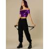 imageAllegra K Womens Halloween Off Shoulder Party Club Slim Fit Shiny Metallic Crop TopPurple