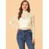 imageAllegra K Womens Lace Floral Embroidery Mock Turtle Neck Long Sleeve Party Slim Fit Sexy Sheer Mesh TopBeige