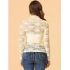 imageAllegra K Womens Lace Floral Embroidery Mock Turtle Neck Long Sleeve Party Slim Fit Sexy Sheer Mesh TopBeige