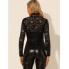 imageAllegra K Womens Lace Floral Embroidery Mock Turtle Neck Long Sleeve Party Slim Fit Sexy Sheer Mesh TopBlack