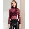 imageAllegra K Womens Lace Floral Embroidery Mock Turtle Neck Long Sleeve Party Slim Fit Sexy Sheer Mesh TopBurgundy