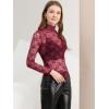 imageAllegra K Womens Lace Floral Embroidery Mock Turtle Neck Long Sleeve Party Slim Fit Sexy Sheer Mesh TopBurgundy