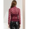 imageAllegra K Womens Lace Floral Embroidery Mock Turtle Neck Long Sleeve Party Slim Fit Sexy Sheer Mesh TopBurgundy