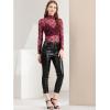 imageAllegra K Womens Lace Floral Embroidery Mock Turtle Neck Long Sleeve Party Slim Fit Sexy Sheer Mesh TopBurgundy