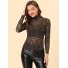 imageAllegra K Womens Lace Floral Embroidery Mock Turtle Neck Long Sleeve Party Slim Fit Sexy Sheer Mesh TopCoffee
