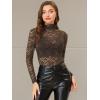 imageAllegra K Womens Lace Floral Embroidery Mock Turtle Neck Long Sleeve Party Slim Fit Sexy Sheer Mesh TopCoffee