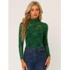 imageAllegra K Womens Lace Floral Embroidery Mock Turtle Neck Long Sleeve Party Slim Fit Sexy Sheer Mesh TopDark Green