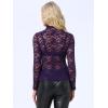 imageAllegra K Womens Lace Floral Embroidery Mock Turtle Neck Long Sleeve Party Slim Fit Sexy Sheer Mesh TopDark Purple