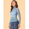 imageAllegra K Womens Lace Floral Embroidery Mock Turtle Neck Long Sleeve Party Slim Fit Sexy Sheer Mesh TopDusty Blue