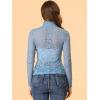imageAllegra K Womens Lace Floral Embroidery Mock Turtle Neck Long Sleeve Party Slim Fit Sexy Sheer Mesh TopDusty Blue