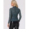 imageAllegra K Womens Lace Floral Embroidery Mock Turtle Neck Long Sleeve Party Slim Fit Sexy Sheer Mesh TopGrey Blue