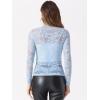 imageAllegra K Womens Lace Floral Embroidery Mock Turtle Neck Long Sleeve Party Slim Fit Sexy Sheer Mesh TopLight Blue