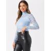 imageAllegra K Womens Lace Floral Embroidery Mock Turtle Neck Long Sleeve Party Slim Fit Sexy Sheer Mesh TopLight Blue