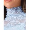 imageAllegra K Womens Lace Floral Embroidery Mock Turtle Neck Long Sleeve Party Slim Fit Sexy Sheer Mesh TopLight Blue