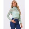imageAllegra K Womens Lace Floral Embroidery Mock Turtle Neck Long Sleeve Party Slim Fit Sexy Sheer Mesh TopLight Green