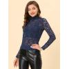 imageAllegra K Womens Lace Floral Embroidery Mock Turtle Neck Long Sleeve Party Slim Fit Sexy Sheer Mesh TopNavy Blue