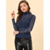imageAllegra K Womens Lace Floral Embroidery Mock Turtle Neck Long Sleeve Party Slim Fit Sexy Sheer Mesh TopNavy Blue