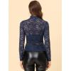 imageAllegra K Womens Lace Floral Embroidery Mock Turtle Neck Long Sleeve Party Slim Fit Sexy Sheer Mesh TopNavy Blue