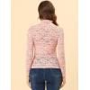 imageAllegra K Womens Lace Floral Embroidery Mock Turtle Neck Long Sleeve Party Slim Fit Sexy Sheer Mesh TopPink