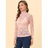 imageAllegra K Womens Lace Floral Embroidery Mock Turtle Neck Long Sleeve Party Slim Fit Sexy Sheer Mesh TopPink