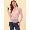 imageAllegra K Womens Lace Floral Embroidery Mock Turtle Neck Long Sleeve Party Slim Fit Sexy Sheer Mesh TopPink