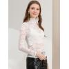 imageAllegra K Womens Lace Floral Embroidery Mock Turtle Neck Long Sleeve Party Slim Fit Sexy Sheer Mesh TopWhite